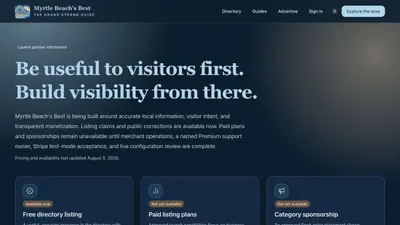 Dark-mode Myrtle Beach’s Best business options page separating free listings from unavailable paid plans and sponsorships